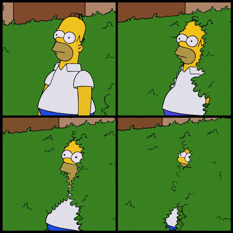 Homer Simpson backing slowly into a hedge